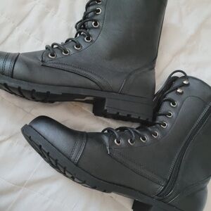 JustFab Black Lace-Up Combat Booties